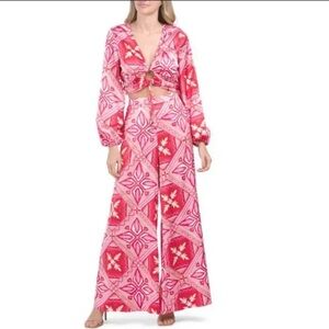 Caroline Constas two-piece set printed long sleeve cropped top & wide leg pants